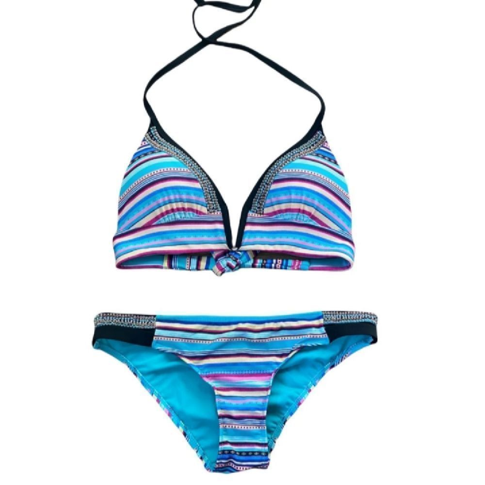 TIME AND TRU -- Striped Beaded 2pc Bikini